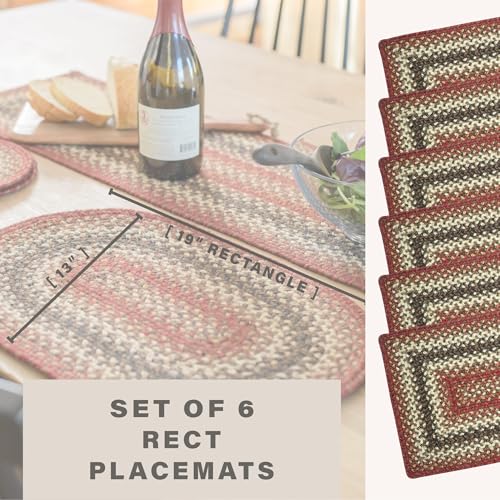 Homespice Chester Braided Placemats for Cabin Decor, Rect 13x19 Set of 6 - color: Chester
