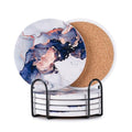 6Pcs Absorbent Coasters Set with Holder,Ceramic Drink Coaster,4 in（A4） - color: Render Style