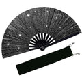 EOSAU Large Glitter Rave Fan, Folding Hand Fans for Line Dancing, Black - color: 13" Black 01