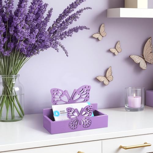 Weysat 2 Pcs Purple Butterfly Business Card Holders for Desk - color: Purple, style: Butterfly