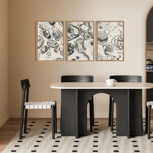 LHIUEM Large Retro Sketch Cheers Framed Canvas Wall Art,Food and Drink Wall Decor,Mid Century Gatherings Dinner Wall Painting,Abstract Black and White Art Prints for Kitchen,Dining Room - 16"x24"x3 - color: Sketch Cheers Wall Art, size: 24"L x 16"W