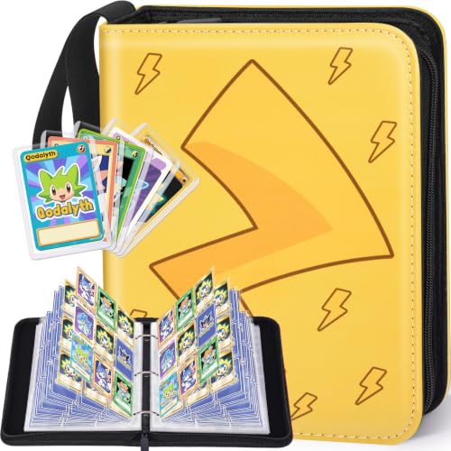Card Binder, 9-Pocket Design, 900-Card Capacity with 5 Top loaders(Yellow Bolt) - color: Yellow Bolt, size: 9-Pocket
