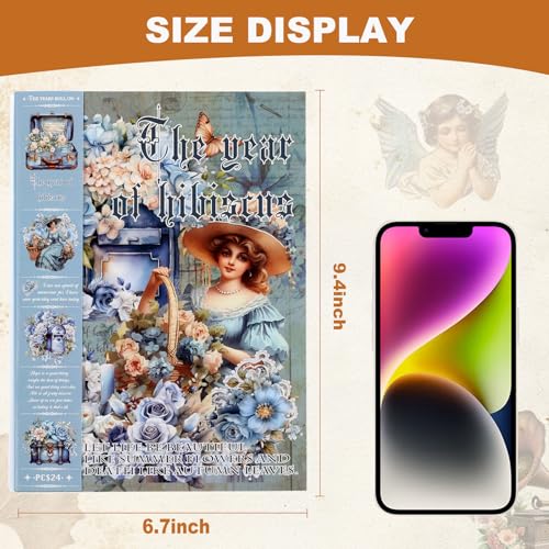 Vintage Ephemera Sticker 24 Sheets precut 300 washi Stickers Paper Journal Stickers for Adults People Junk Journal Sticker Book Scrapbooking Supplies - color: Blu