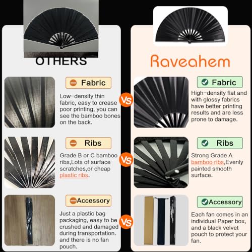 13" Large Rave Fan Bamboo, Folding Clack Hand Fans Foldable for Men Women, Poping Fan for EDM Festival Line Dance Decoration, (Black2, Large 13") - color: Black2, size: Large 13"