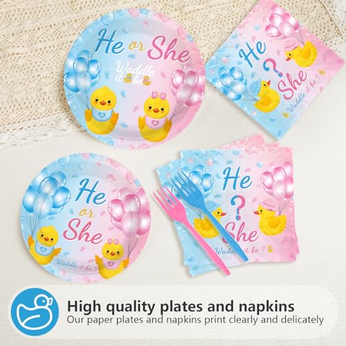 96Pcs Duck Gender Reveal Party Decorations, Serves 24 - style: Yellow Duck Gender Reveal