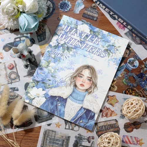 Winter Scrapbook Stickers 20 Sheets 240 Pre-Cut Washi Stickers for Journaling PET Transparent Book Sticker Decorative or DIY Paper Crafts, Arts and Crafting Projects - color: Winter Whispers