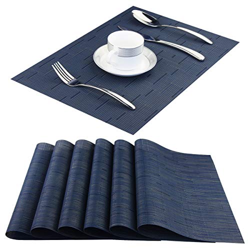 Plastic Placemats,Non Slip Washable Placemats for Dining Table Wipe Clean Table Mats Set of 6 (Navy Blue) - color: 03: Navy, size: 6 Placemats