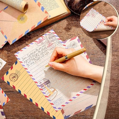 160 Pcs Stationery Paper Envelopes Set - color: Vintage Travel