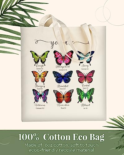 AUSVKAI Canvas Tote Bag Aesthetic Cute For Women College Grocery Bag Cotton Cloth Beach Totes Gift - color: You're Enough-butterfly