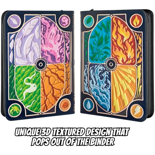 3D Card Binder for Pokemon - Stunning 3D Raised Elemental Design in PU Leather with Zipper - Includes 9 Pocket Pages for 360 Cards. Great Sleeve Album/TCG Holder/Trading Card Collection Book Gift. - color: Elemental