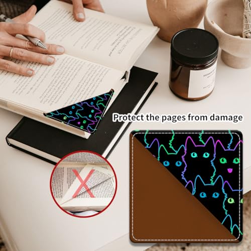 Cute Leather Bookmarks, Fun Triangle Making Corner Bookmark, Book Accessories for Reading Book Lovers, Unbreakable Page Markers for Women Men Cute Cats - color: Cute Cats