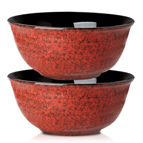 Hasense Ceramic Salad Bowl, 60 Ounces Large Serving Bowls, 8.5 Inch Soup Bowls Set of 2, Pasta Bowls for Ramen, Pho, Fruit, Housewarming, Wedding Gifts, Microwave Dishwasher Safe, Red - color: Red, size: 65 Ounce