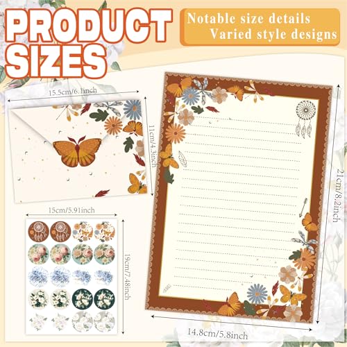 Vintage Rose Stationery Set, 5 Styles Letter Kit with 25 Envelopes, 25 Lined Paper, 2 Sheets Stickers (40pcs), Floral Stationery for Pen Pal, Invitations, 90 Pcs Total - style: Rose Set