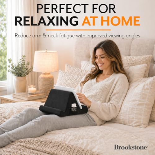 Brookstone Tablet Lap Cushion - Tablet and Phone Holder for Bed, Flights, and Travel, Two Angled Memory Foam Lap Desk for Reading and Hands Free Viewing, Compatible iPad and Kindle Accessories, Black - color: Black