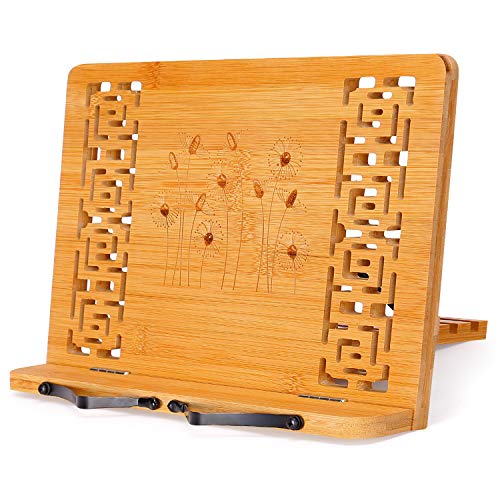 MEGREZ Foldable Bamboo Book Stand Adjustable Cookbook Reading Holder - color: Dandelion
