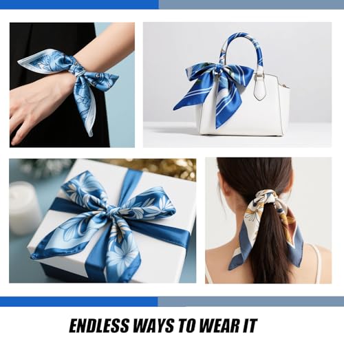 Seawhisper Premium Printed Satin Silk-Like Neck Scarf for Women Square 26" - color: Blue