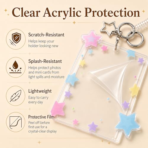 Cute Star Acrylic Photo Card Holder Keychain - color: Pink Stars