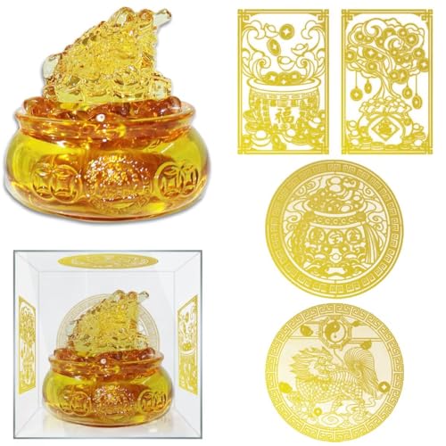 Feng Shui Treasure Basin Set Colorful Crystal Glass Lucky Money Toad - color: Yellow 2