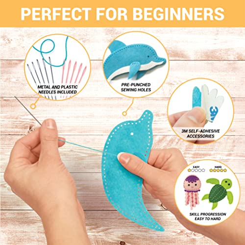 Craftorama Sewing Kit for Kids, Fun and Educational Sea Animal Craft Set for Boys and Girls Age 7-12, Sew Your Own Felt Animals Craft Kit for Beginners, 165 Piece Set - color: Sea Animals