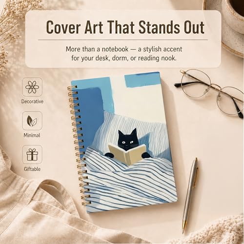 Funny Reading Black Cat Spiral Notebook, Black Cat Lovers Gifts Journal, Book Lover Reader Bookworm Bookish Gifts Hardcover Lined Notebook Journal, 5.5x8.3 Inch - color: pattern-6