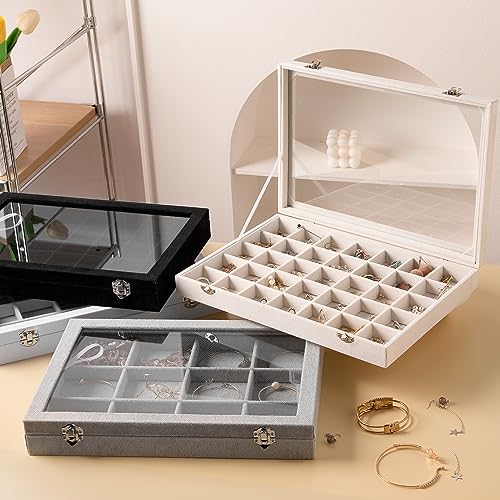 Frebeauty 12 Grid Bracelet Holder Box,Velvet Jewelry Tray with Clear Lid - color: Black, size: 12 Grid