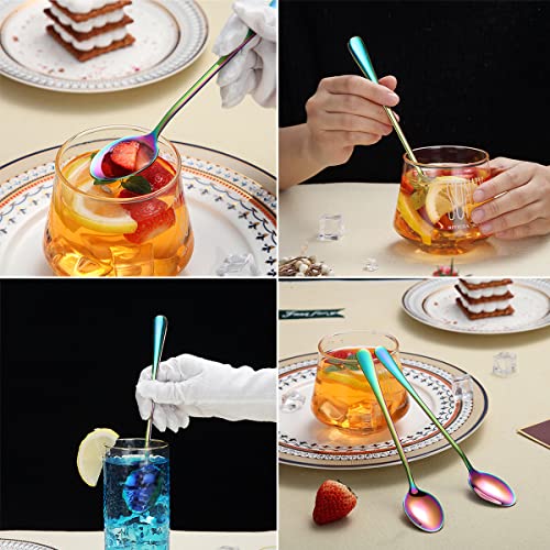 Rainbow Long Handle Spoons, Coffee Stirrers, Premium Stainless Steel Coffee & Tea Spoons, Set of 8 (Colorful) - color: 4. Rainbow-8 Piece
