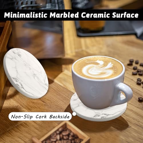 Coaster Set of 4, Ceramic Drink Coasters with Holder, 4 Inch Round - style: 4 coasters Style B