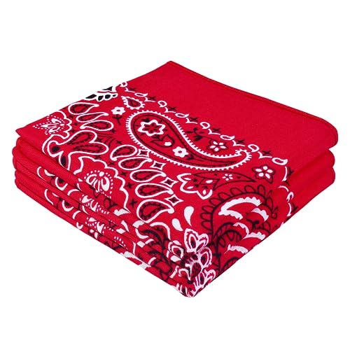 Every-ville Cotton Bandana Handkerchief for Men & Women, 3 Pack - color: Red