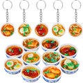 Hicarer 10 Pcs Mini Toy Food Keychain PVC Flower Bowl Noodle Keychain