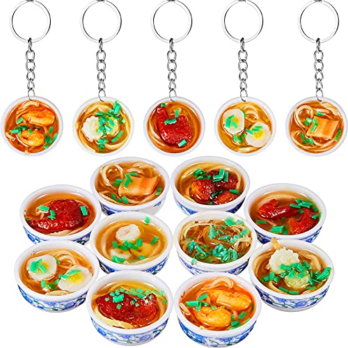 Hicarer 10 Pcs Mini Toy Food Keychain PVC Flower Bowl Noodle Keychain