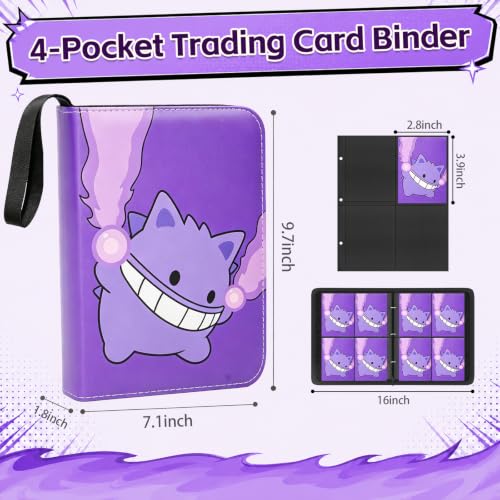 4 Pocket Purple Trading Card Binder, 3-Ring Card Album - color: Purple, size: Small