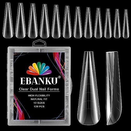 EBANKU 120Pcs Poly Extension Gel Dual Nail Forms Clear Set - color: Coffin-B