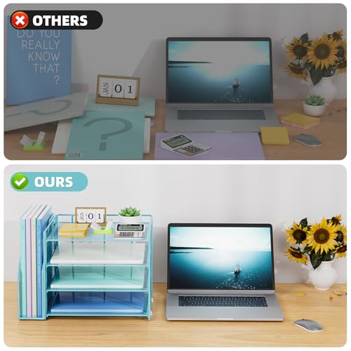 Marbrasse 4-Tier Paper Tray Organizer with File Holder, Blue - color: Blue