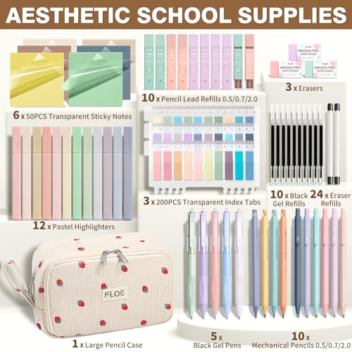 62PCS Aesthetic School Supplies Cute Back to School Supplies Stationary Set - color: Beige Strawberry