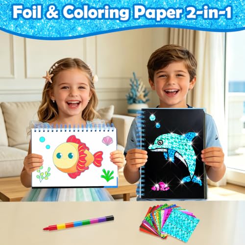 FUNNYB&G Foil Art Craft Kit for Kids, Sparkly Birthday Gift Toy for Kids - style: Ocean
