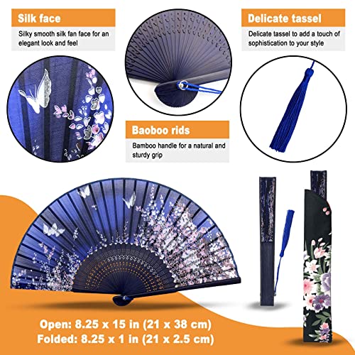 Hand Fan for Women Foldable - Folding Chinese Japanese Vintage Bamboo Silk Fan - Ideal for Hot Flashes, Church, EDM, Festivals, Dancing and Gifts (Sakura-Blue) - color: Sakura-blue