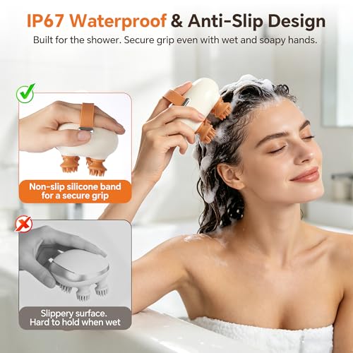 Scalp Massager, Electric Head Massager for Stress Relax - color: Beige+brown