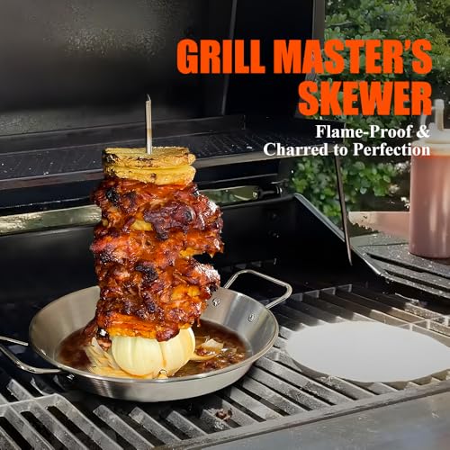 Shawarma Pan, Vertical Skewer Pan, Gyro Pan Spit Stand for oven - size: 10.5" Pan&3 Skewers With Brush&TacoHolder