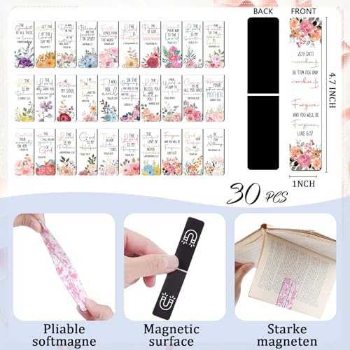 Bible Verse Magnetic Bookmarks - 30 PCs Christian Floral Book Marks for Reading Women Bulk Religious Inspirational Page Markers for Girls Kids Students School Scripture Church Faith Gifts - style: Bible Verse