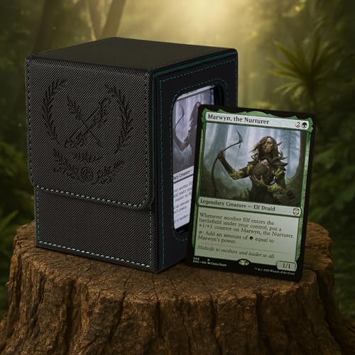 Venssu Elf Themed MTG Deck Box with Commander Display Window (Black＆Green) - color: Elf