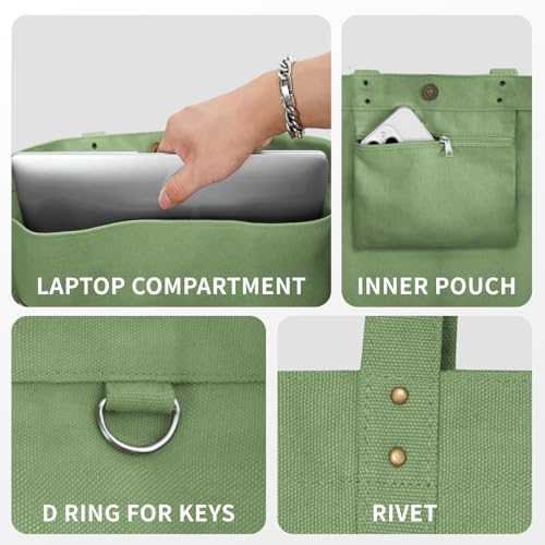 HOMESPON Large Canvas Tote Bag, Magnetic Work Laptop Pack for Women - color: Green