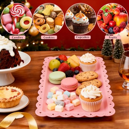 4 Pack Plastic Serving Tray for Party, 14.5 x 9.4 Inch Heavy Duty Platters for Party Buffet Wedding (Pink) - color: Pink