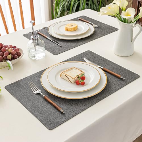 Romanstile Faux Leather Vinyl Placemats Set of 6, Dark Grey - color: Dark Grey