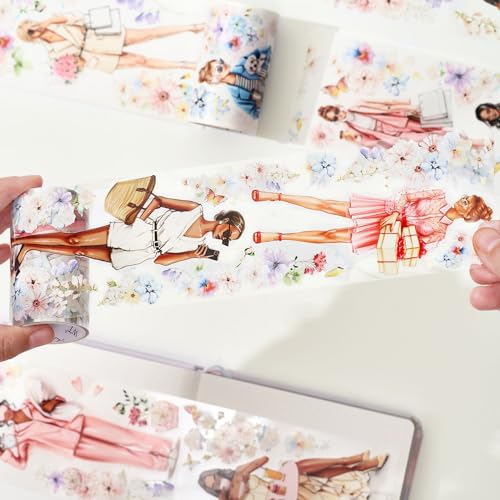 WT Wide PET Tape, Perfect for Scrapbooks, Junk Journals, Flower Girls Decorative Tape, Bloom & Vogue Tape, Transparent Clear Adhesive, Journal Scrapbook Bujo Planner DIY Craft Supplies(Single Roll) - color: WT Bloom & Vogue Wide PET Tape