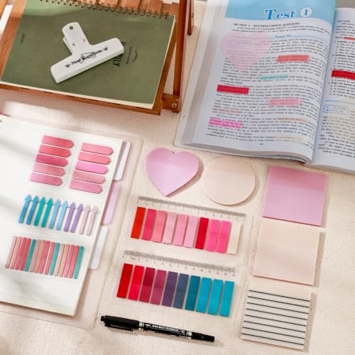 1450 Sheets Transparent Sticky Notes, 3 x 3 inch Aesthetic Clear Lined Sticky Notes with Pen, Gradient Color Waterproof Self-Adhesive Annotation Tabs for Bible Journaling (Pink) - color: Pink