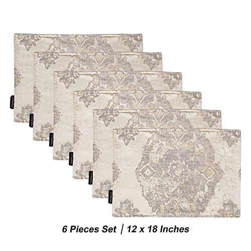 Loom and Mill Luxury Elegant Damask Placemats Double-Layer, Set of 6, Beige - color: Beige+grey+gold_rome, size: 6 Pieces