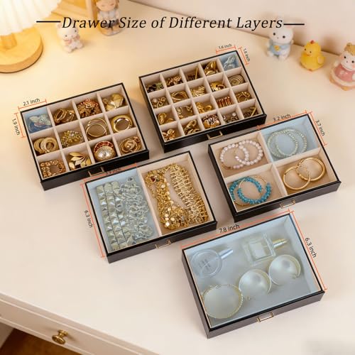 BOOVO Large Jewelry Box for Women 6 Layer - color: Gold and Black, size: 6 Layer