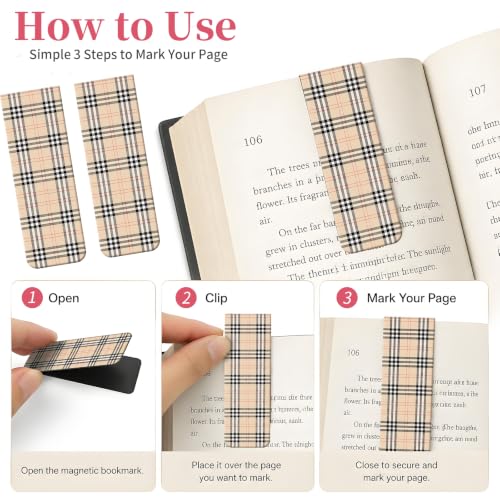 5 Pieces Magnetic Bookmarks, Cute Magnet Bookmark Clips, Colorful Page Markers for Books, Reading Supplies for Book Lovers, Women and Men Luxury Plaid - color: Luxury Plaid