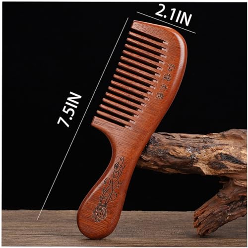 Wooden Hair Comb Set, Wide Tooth and Fine Tooth Detangling Combs, Brown, 2 Pack (One Size) - size: One Size