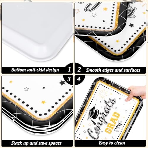 JarThenaAMCS 3Pcs Graduation Serving Trays 13 x 10 Inch Bachelor' s Hat Diploma Glitter Reusable Melamine Platter Congrats 2026 Grad Serving Dishes for Graduate Party Sharing Snacks Fruit Dessert - style: Black Gold Graduation